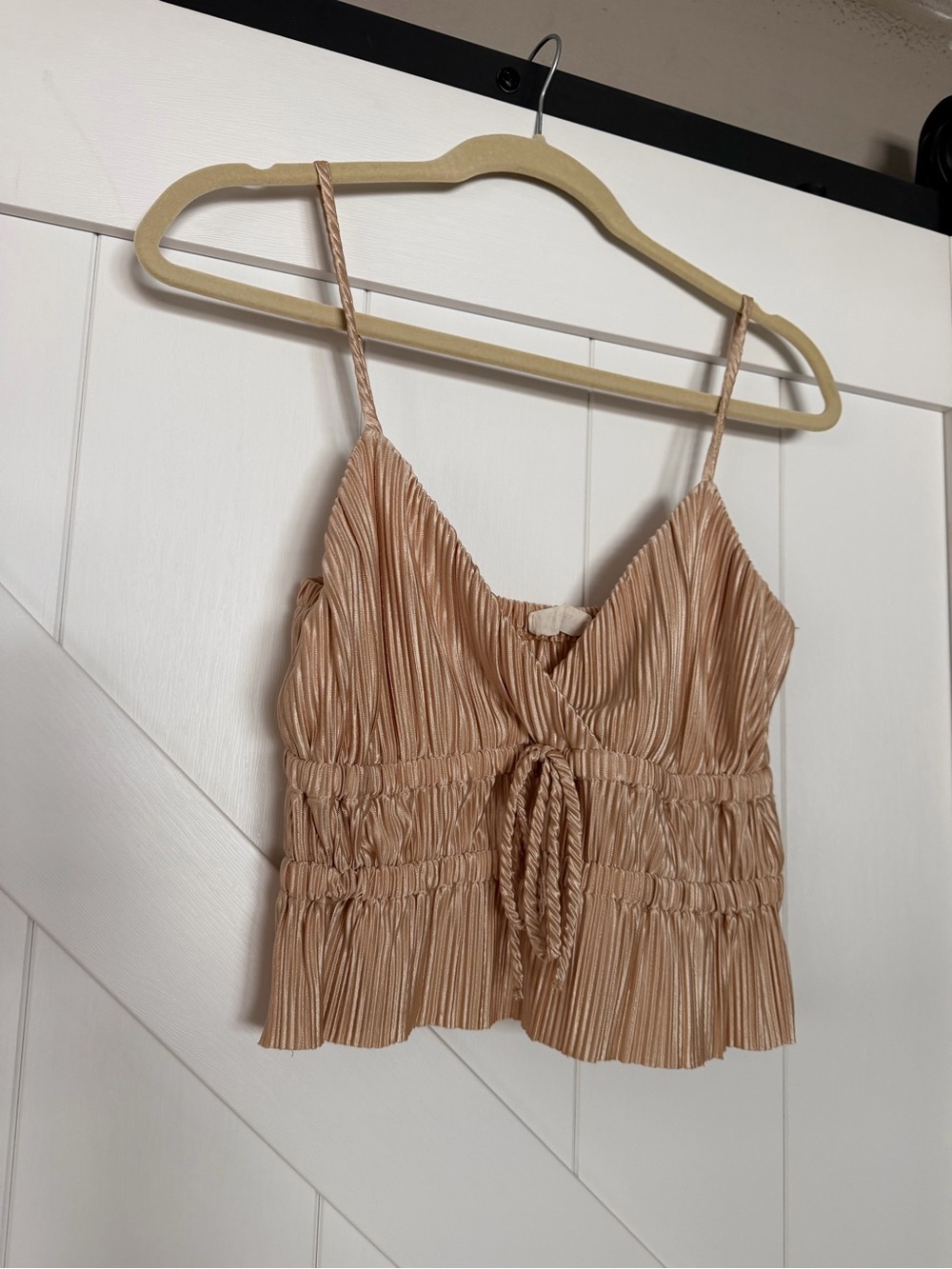 Pleated Satin Tie-Front Cami Top - gold